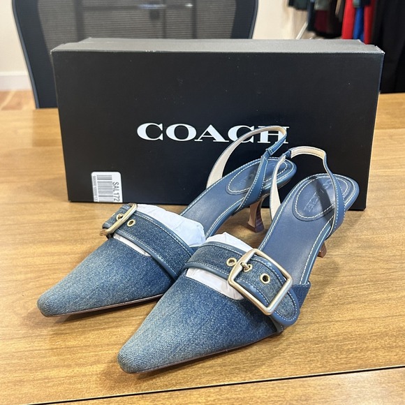 Coach Shoes - Coach MRGOT LVD DEN SLNGBK Shoes Womens 8.5 Blue Denim Slingback Pointed Toe NEW